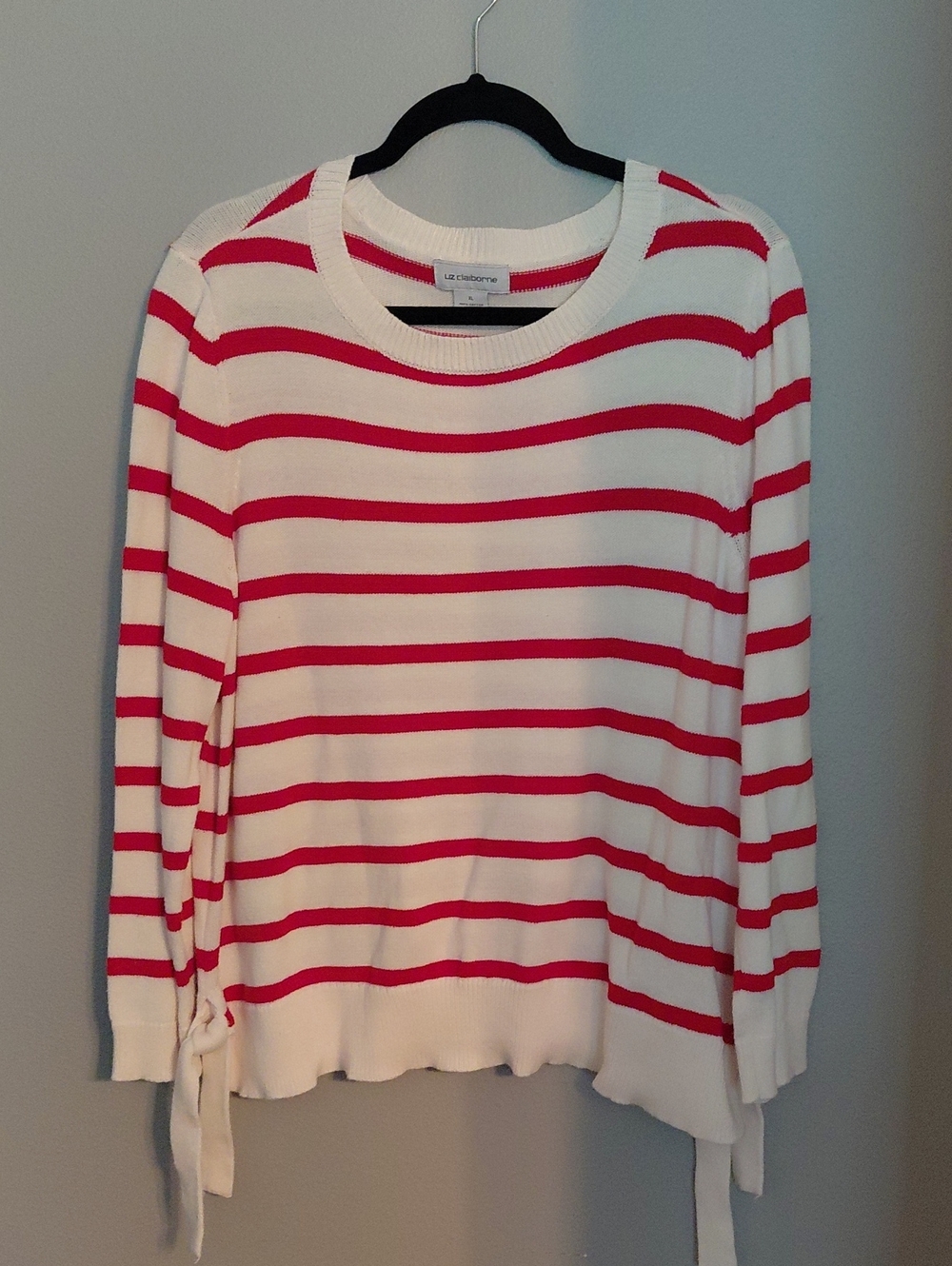 Lafayette 148 New York White and Red Striped Tie-Hem Sweater